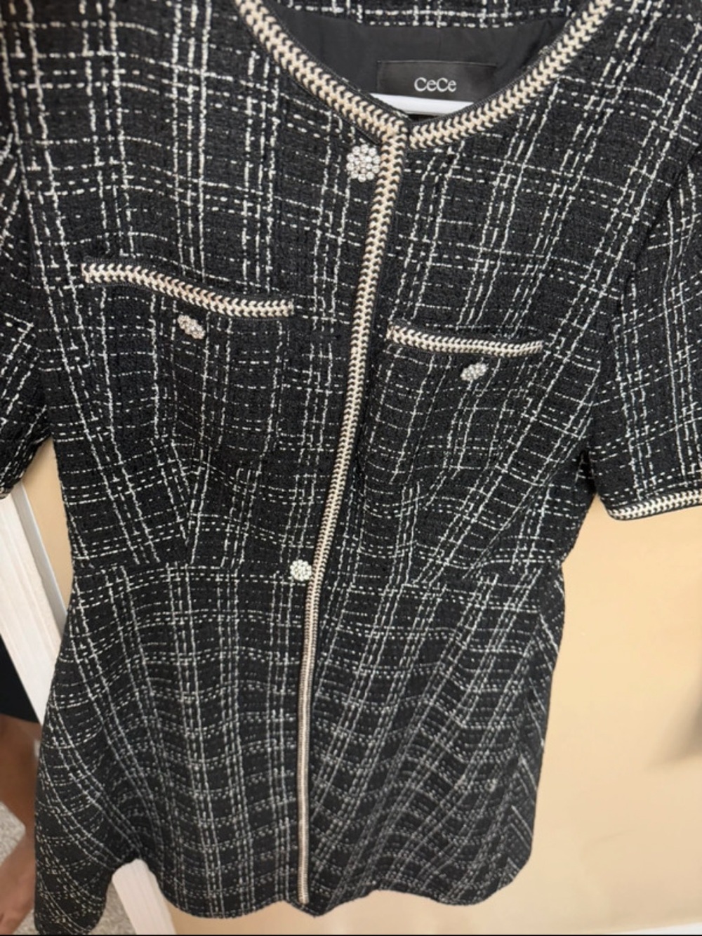 Cece Black & White Tweed Short-Sleeve Coat Dress - Picture 6 of 8